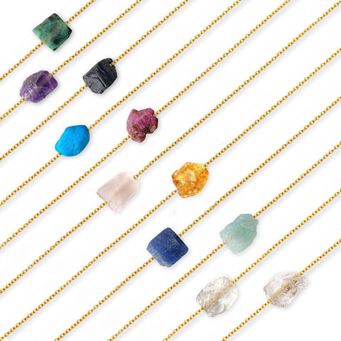 Rough Gemstone 15x12mm Gold Plated Necklace Chain