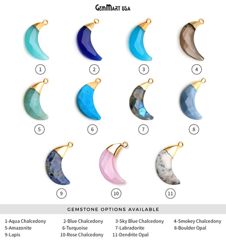 Moon Shape Gemstone Charm 29x9mm Gold Electroplated Single Bail Faceted Gemstone Necklace Pendant