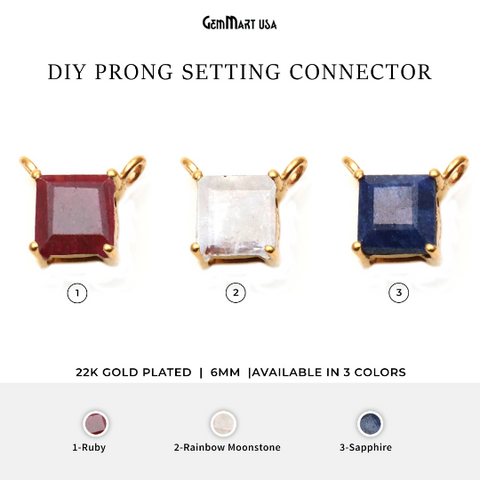 Square 6mm Gold Plated Prong Setting Cat Bail Gemstone Connector