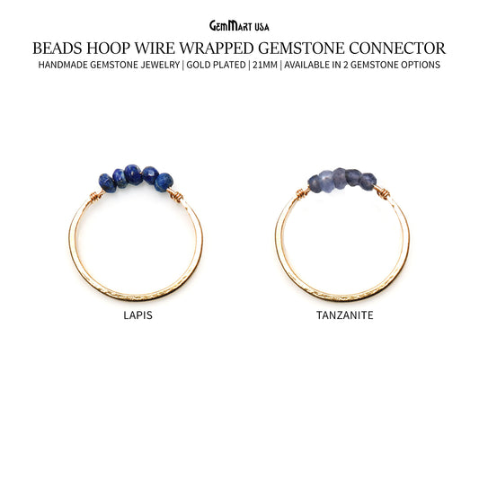 Round 21mm Gold Plated Wire Wrapped Gemstone Beads Hoop Connector