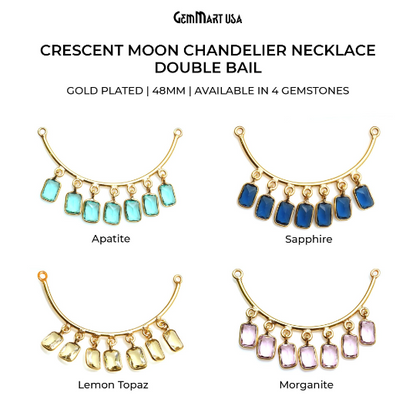 Crescent Moon Gold Plated Double Bail Octagon Chandelier Necklace