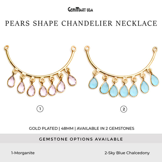 Crescent Moon Gold Plated Double Bail Pears Chandelier Necklace