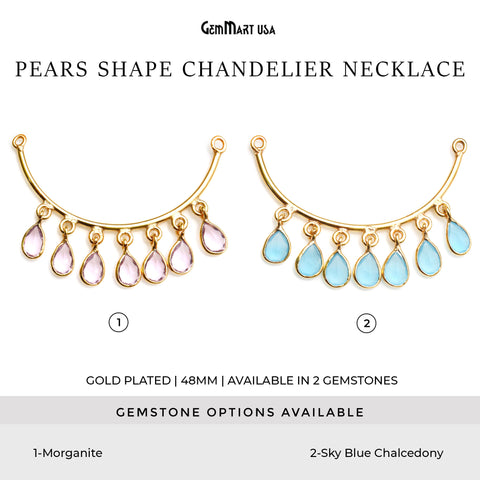Crescent Moon Gold Plated Double Bail Pears Chandelier Necklace
