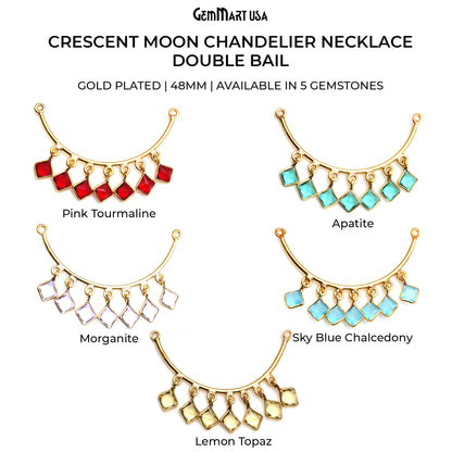 Crescent Moon Gold Plated Double Bail Square Chandelier Necklace