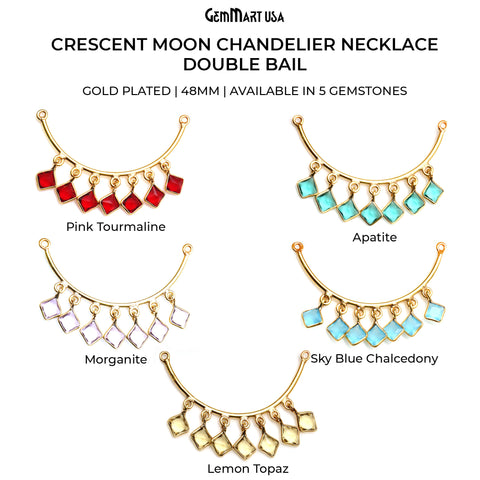 Crescent Moon Gold Plated Double Bail Square Chandelier Necklace