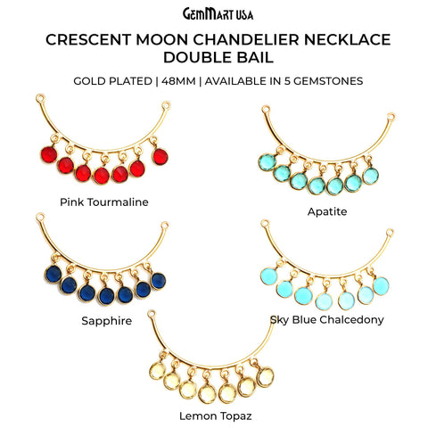 Crescent Moon Gold Plated Double Bail Round Chandelier Necklace