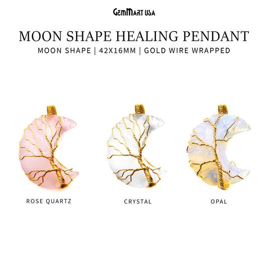 Moon Shape 42x16mm Gold Wire Wrapped Pendant