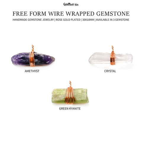 Free Form 30x18mm Rose Gold Wire Wrapped Gemstone Connector