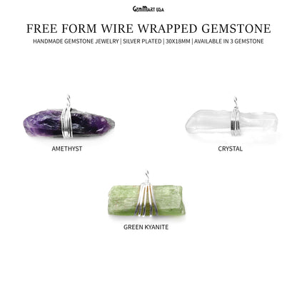 Free Form 30x18mm Silver Wire Wrapped Gemstone Connector