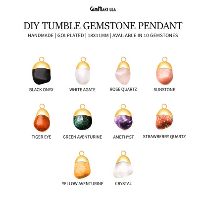 Tumble Gemstone 18x11mm Free Form Smooth & Polished Gold Electroplated Single Bail Gemstone Connector