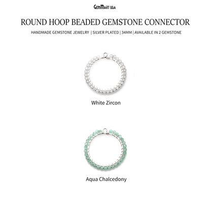 Round Hoop Beaded 34mm Silver Wire Wrapped Hoop Connector