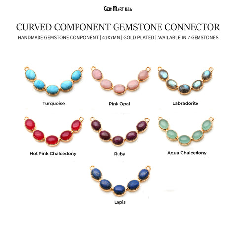 5pc Curved Oval Shape Gold Plated Double Bail Component Gemstone Connector