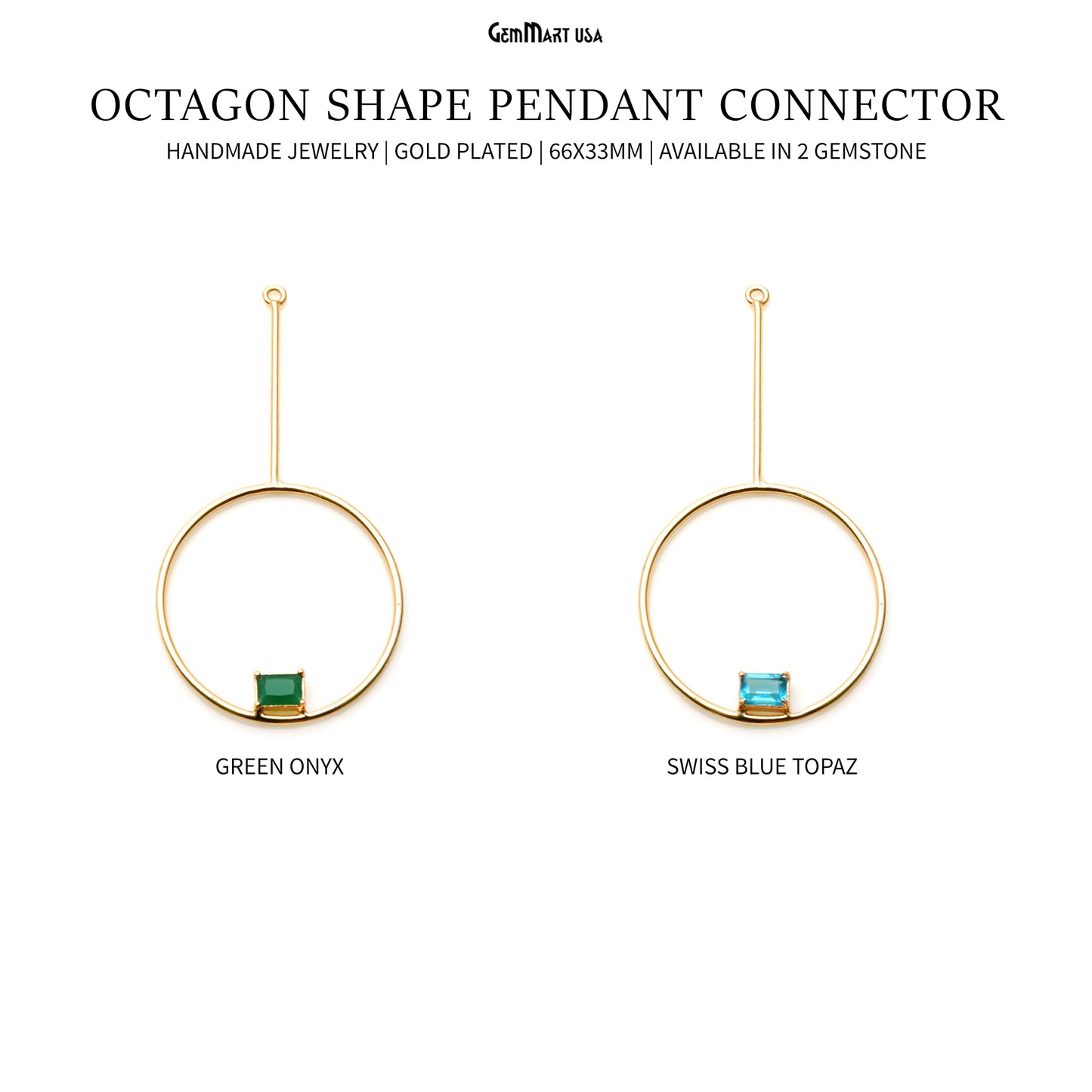 Round Dangler 66x33mm Gold Plated Gemstone Pendant Connector