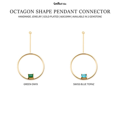 Round Dangler 66x33mm Gold Plated Gemstone Pendant Connector