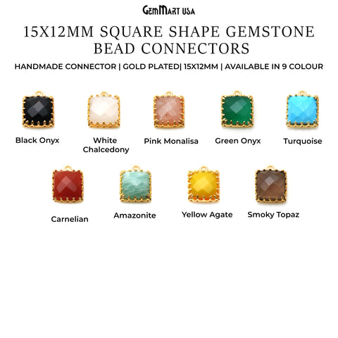 Square Shape 15x12mm Single Bail Gold Plated Prong Setting Gemstone Connector