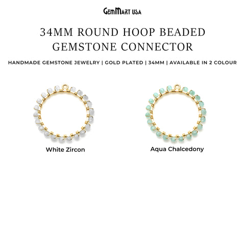 Round Hoop Beaded 34mm Triple Gold Wire Wrapped Hoop Connector