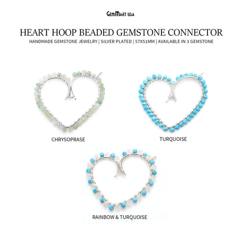 DIY Heart Shaped Hoop Beaded 57x51mm Silver Wire Wrapped Jewelry Connector