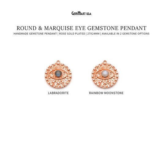 Round & Marquise Eye 27x24mm Rose Gold Plated Single Bail Gemstone Pendant