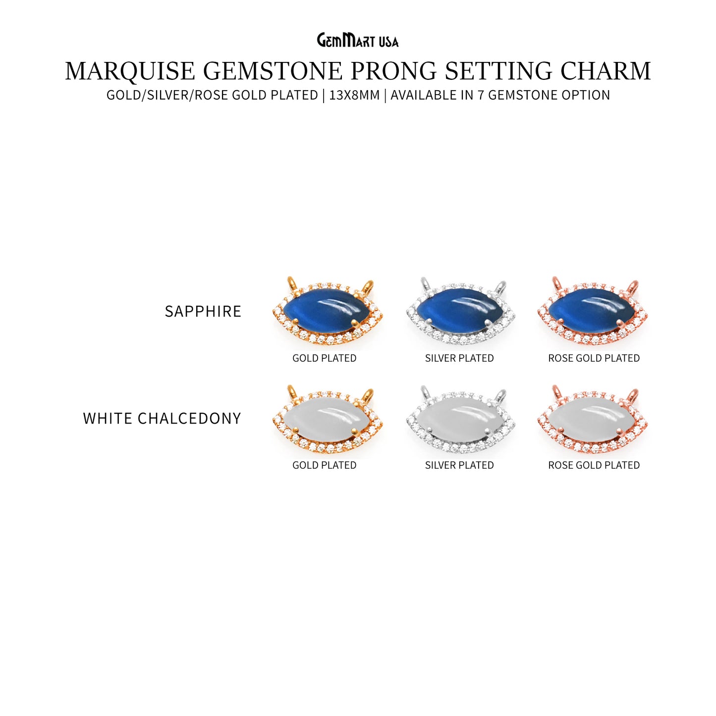 Marquise 13x8mm Prong Setting Double Bail Connector