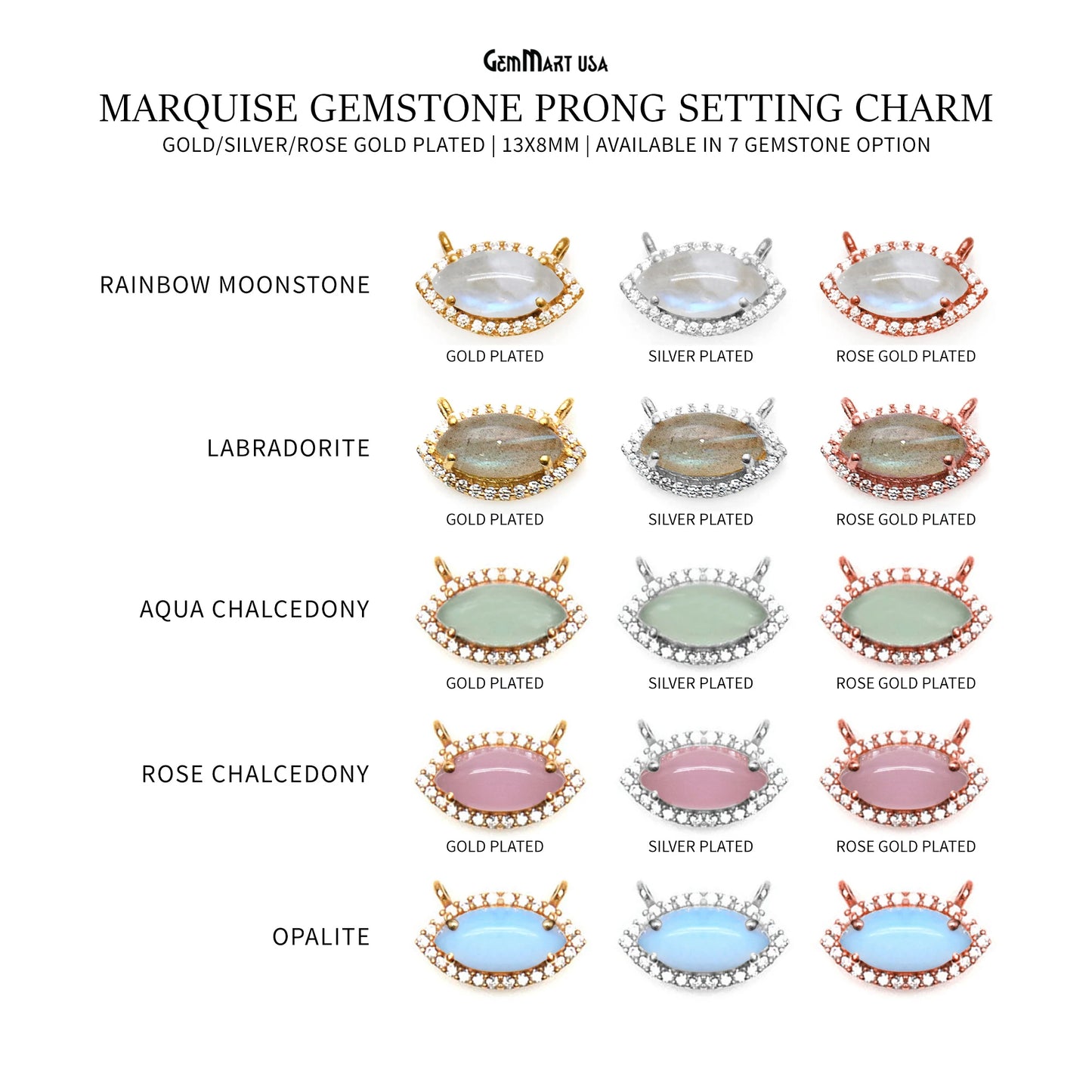 Marquise 13x8mm Prong Setting Double Bail Connector