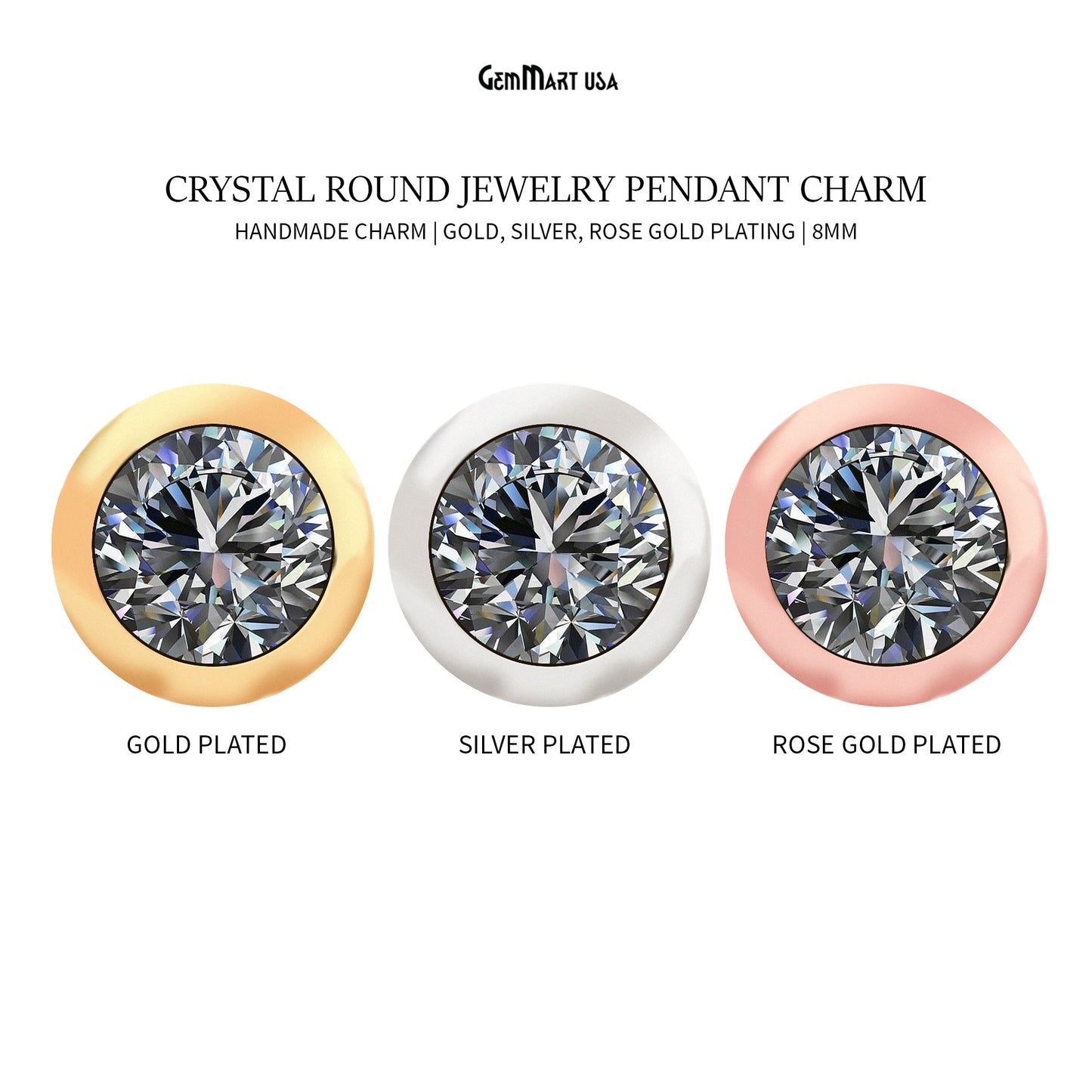 Cubic Zirconia Crystal Round 8mm Jewelry Pendant Charm, Gemstone Bracelet Charm