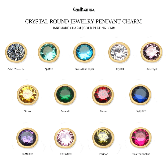 Cubic Zirconia Crystal Round 8mm Jewelry Pendant Charm, Gemstone Bracelet Charm