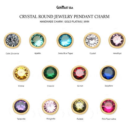 Cubic Zirconia Crystal Round 8mm Jewelry Pendant Charm, Gemstone Bracelet Charm