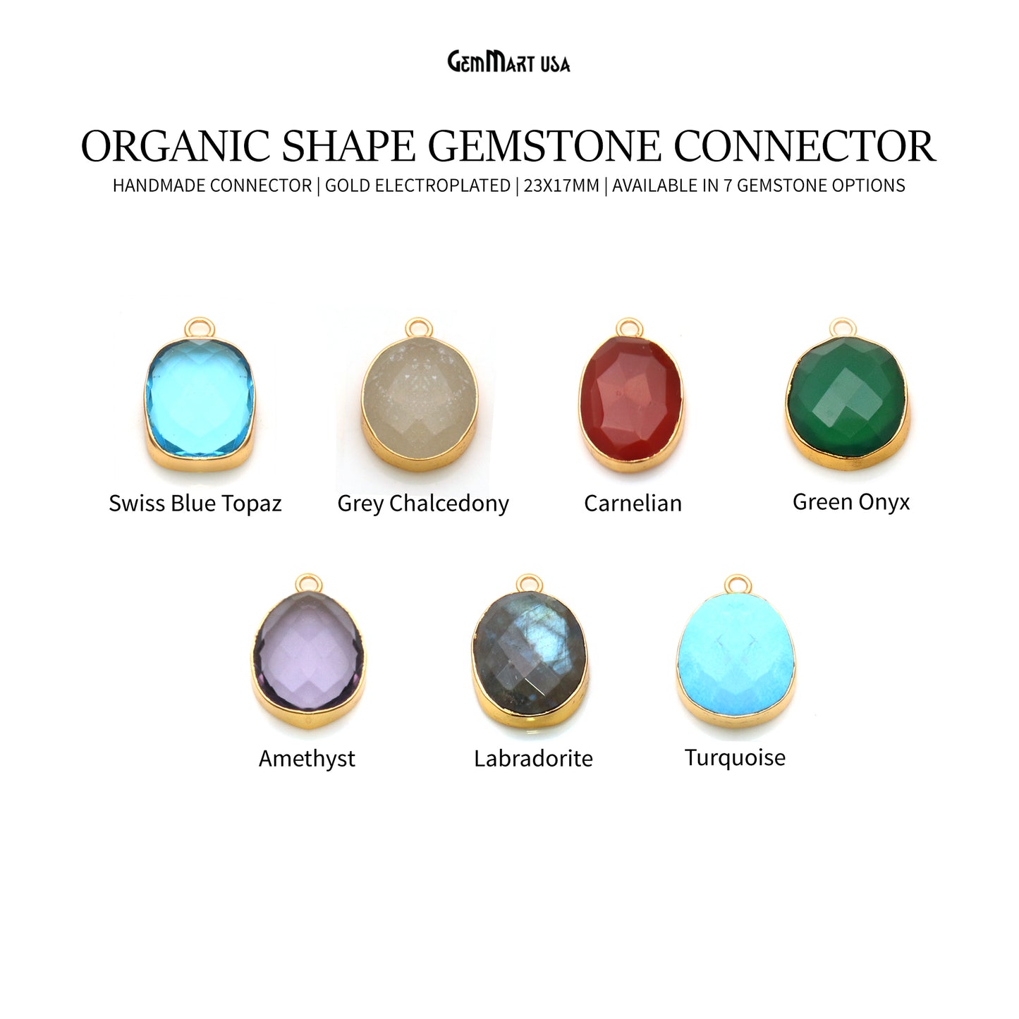 Faceted Organic Shape Gold Electroplated Gemstone Connector