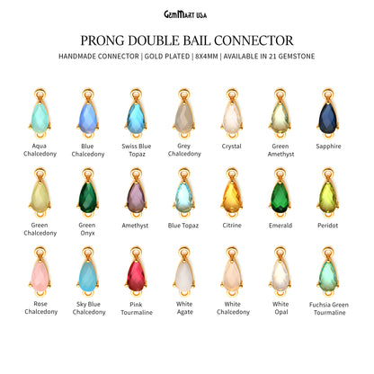 Faceted Pears 8x4mm Prong Gold Plated Double Bail Connector