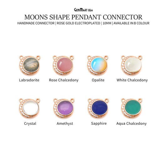 DIY Gemstone Round & Moon Shape Finding Rose Gold Plated Pendant Connector 1pc