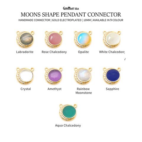 DIY Gemstone Round & Moon Shape Finding Gold Plated Pendant Connector 1pc