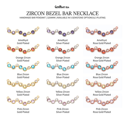 Zircon Gold Bezel Bar Necklace, Bar Pendant 32x4mm Double Bail Necklace