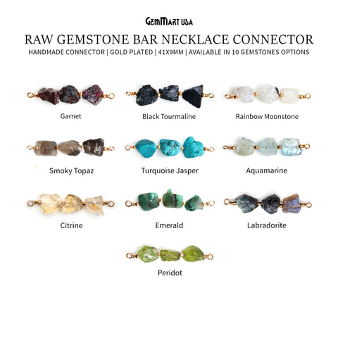 Raw Gemstone Bar Necklace Connector 41x9mm Gold Plated Wire Wrapped