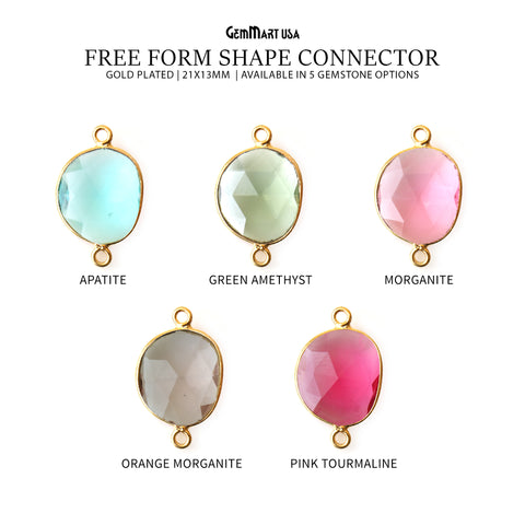 Free Form Gold Plated 21x13mm Double Bail Gemstone Bezel Connector