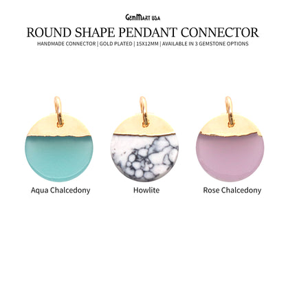 Round Shape 15x12mm Gold Electroplated Single Bail Gemstone Pendant Connector