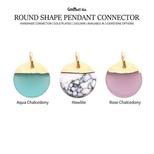 Round Shape 15x12mm Gold Electroplated Single Bail Gemstone Pendant Connector