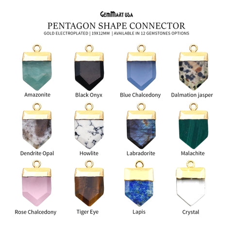 Pentagon 19x12mm Gold Electroplated Single Bail Gemstone Connector