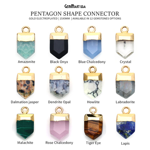 Pentagon 15x9mm Gold Electroplated Single Bail Gemstone Connector