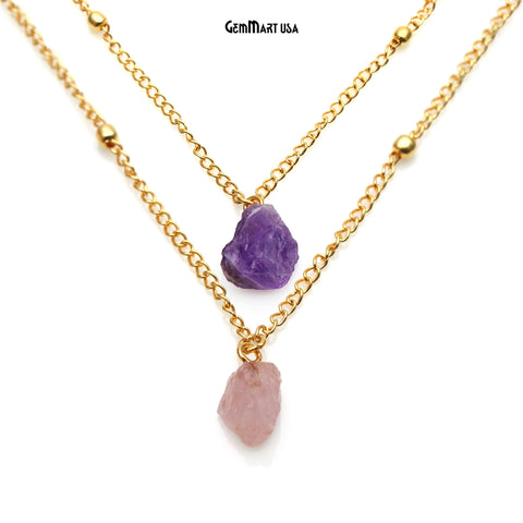 Rough Gemstone 14x10mm Gold Plated Necklace Chain 16 Inch
