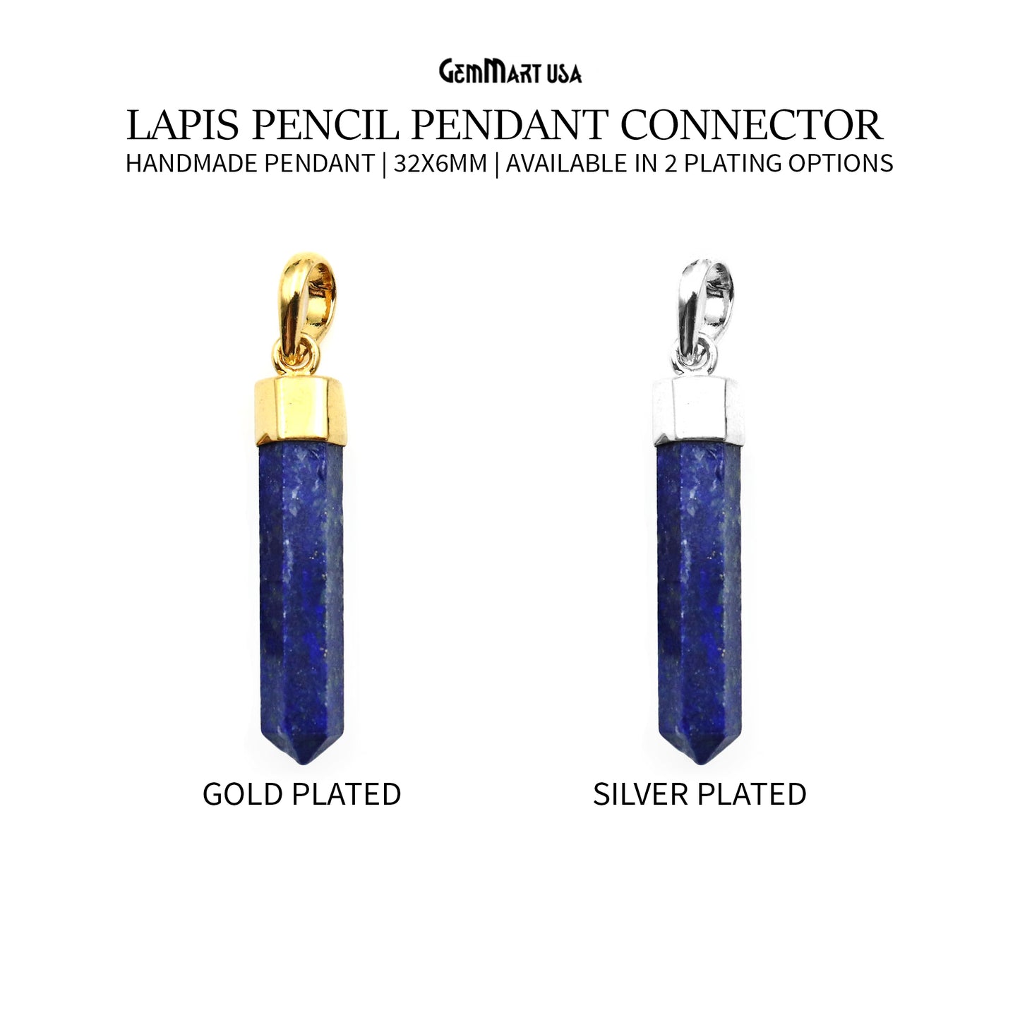 Lapis Pencil Pendant 32x6mm Single Bail Electroplated Pendant