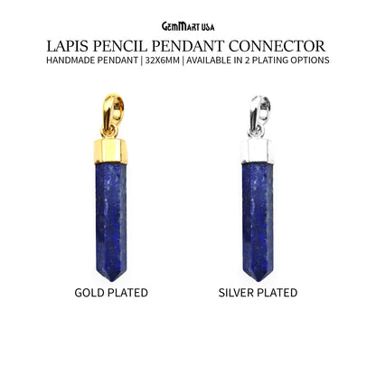 Lapis Pencil Pendant 32x6mm Single Bail Electroplated Pendant