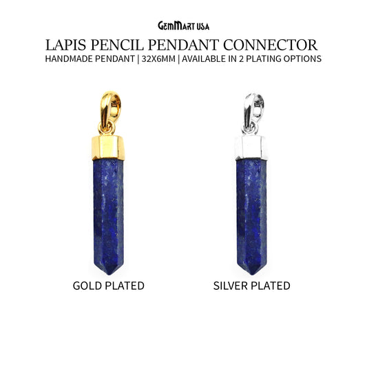 Lapis Pencil Pendant 32x6mm Single Bail Electroplated Pendant