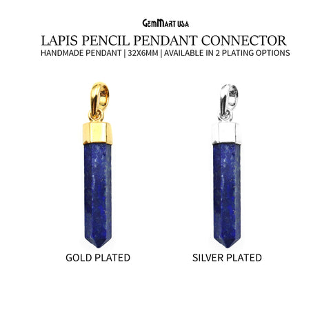 Lapis Pencil Pendant 32x6mm Single Bail Electroplated Pendant
