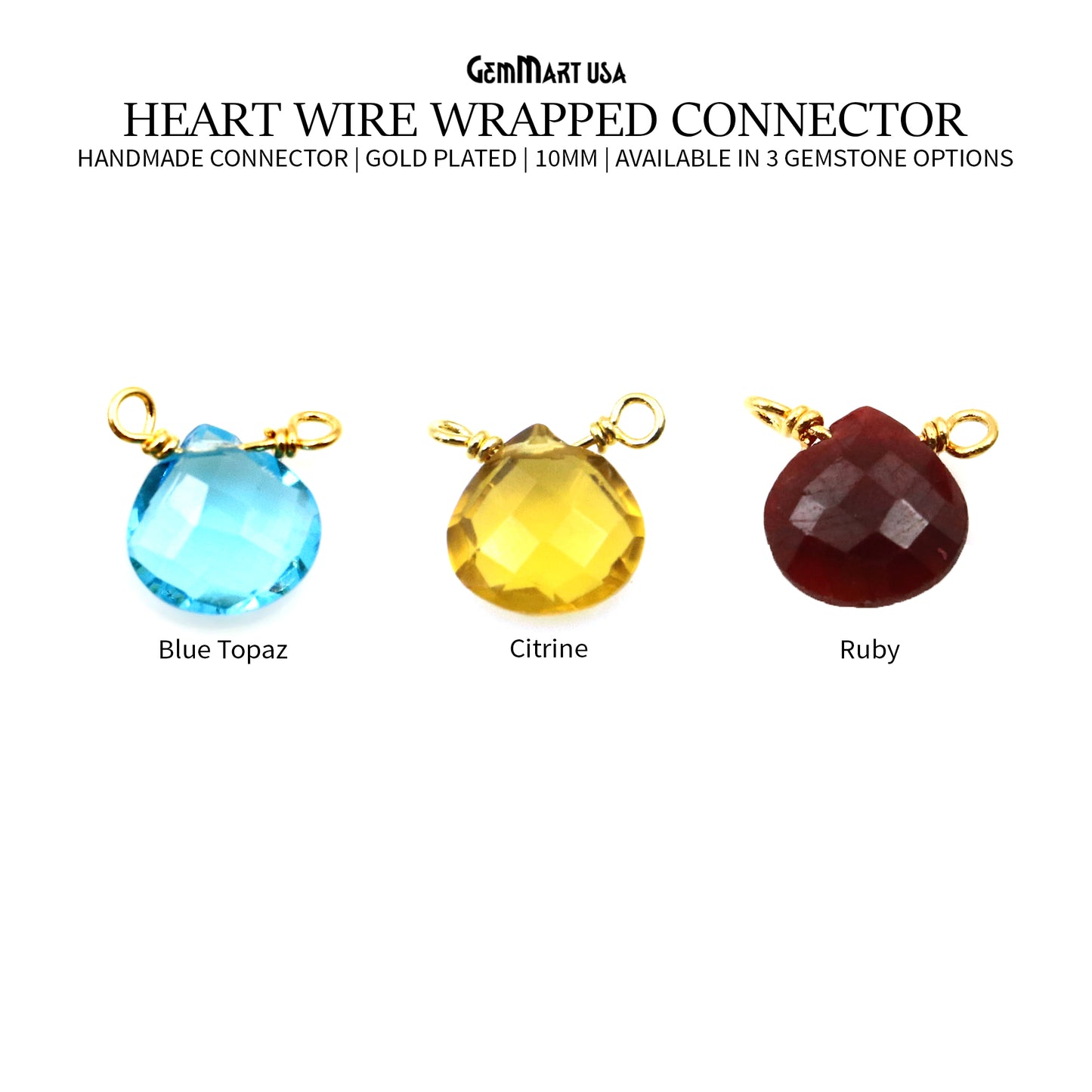 Heart 10mm Gold Plated Wire Wrapped Double Bail Connector