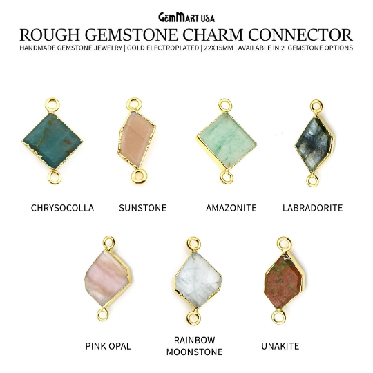 Rough Gemstone 22x15mm Gold Electroplated Double Bail Charm Connector