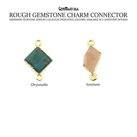 Rough Gemstone 22x15mm Gold Electroplated Double Bail Charm Connector