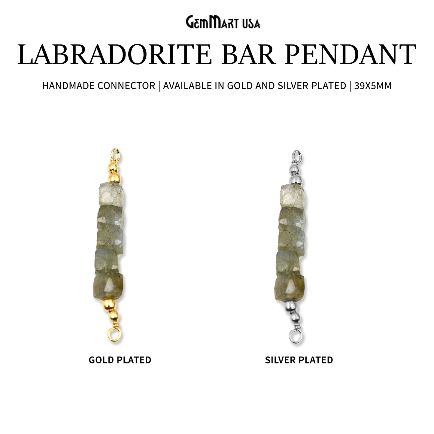 Labradorite Bar Pendant 39x5mm Line Necklace Connector Wire Wrapped