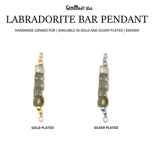 Labradorite Bar Pendant 39x5mm Line Necklace Connector Wire Wrapped