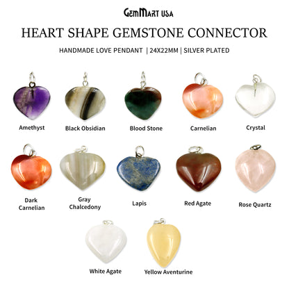 Heart Shape 24x22mm Silver Bail Gemstone Connector Pendant