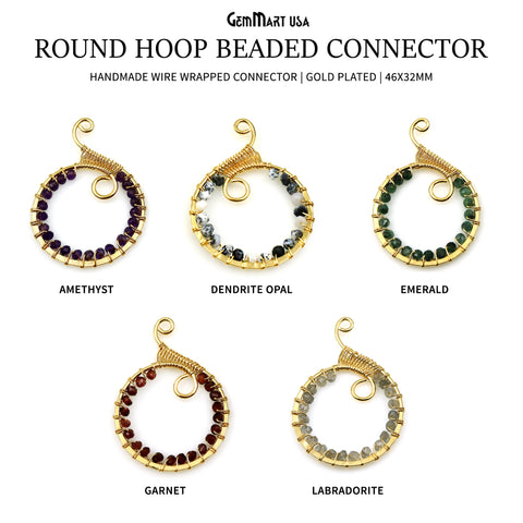 Round Hoop Beaded 46x32mm Gold Wire Wrapped Hoop Connector